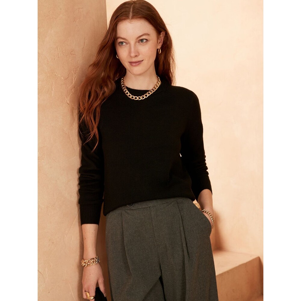 Banana Republic XS Lofty Sweater Black Crewneck Ribbed Long Sleeve Pullover Cozy